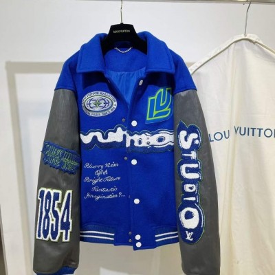 arth uniform LV2023 ss Klein Blue mixed leather bomber jacketpicture1