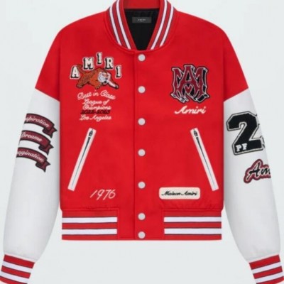 Amiri Tiger Logo Patch Varsity Jacket Red Fashion Tiger Jacketspicture1