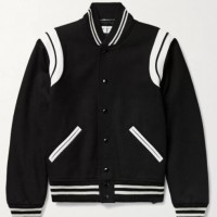 SAINT LAURENT Teddy Leather-Trimmed Virgin Wool Blend Bomber Jacket     Baseball