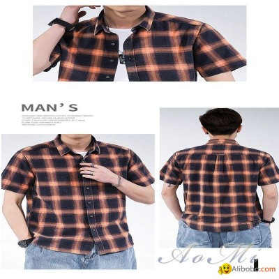 Cotton plaid men's summer half-sleeved shirt AOMI-R0011picture1