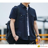 Summer new men's cotton loose short sleeve shirt AOMI-R007