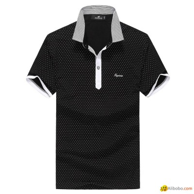 Fuguiniao Mens Slim Polka Dot Paddy Business Polo Shirts Blackpicture1