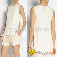 Women summer clothing chiffon blouse with side slit