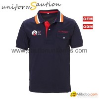 Stylish pocked cotton navy blue polo shirt with custom logo