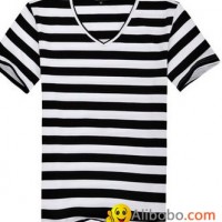 2015 men cotton short sleeve T-shirt black and white stripe