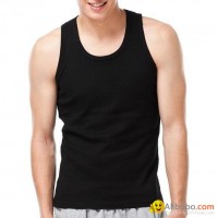 Men’s round neck plain black tank top