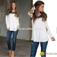 Euramerican casual style cotton montage long sleeve fat women t shirt