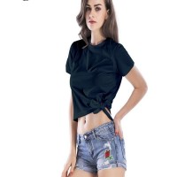 Pure Color Lycra fashionable Women Short T-shirt