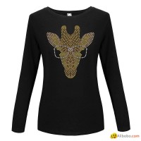 Sparkling rhinestone Custom Tshirts Animal Long Sleeve Shirt Rhinestone women C