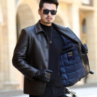 Winter new leather down jacket men's casual lapel leather jacket thickened warm