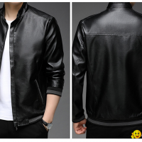 Middle-aged men's spring and autumn stand-up collar leather jacket dad wear tren