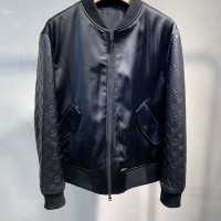 onogram leather mix jacket     acket     acket 100% Bull Leather black lv