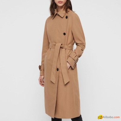 Turn Down Collar Single-breasted Women Trench Coat Long Jacketpicture1