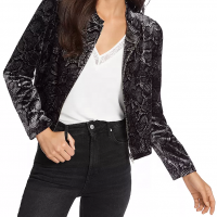 Cool Style Crew Neck Snakeskin Print Velvet Zip Women Short Jacket OEM