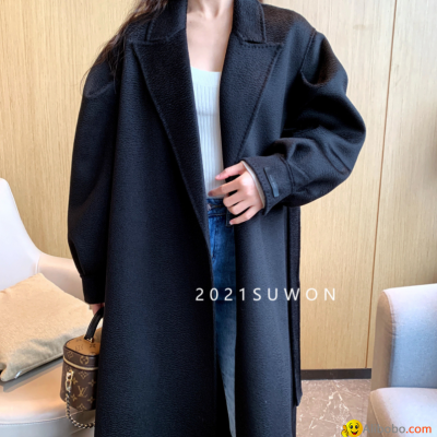 Double-sided cashmere coat women's long water ripple double-sided hand-sewn cashpicture1