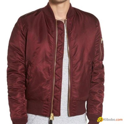 Custom 100% Polyester Solid Wine Red Color Plain Padded Bomber Jacket Menpicture1