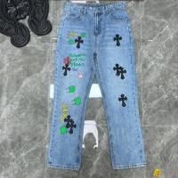 Chrome Hearts Sex Records Jeans Cross Embroidery Graffiti Casual Denim Jeans