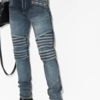 Balmain ribbed slim-fit jeans men biker jeans