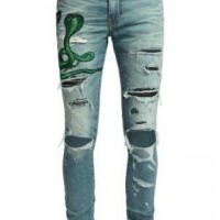 Amiri snake patch embroidered skinny jeans Amiri Snake Classic Broken jeans