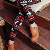 The snowflakes deer cashmere abdominal hip warm pants