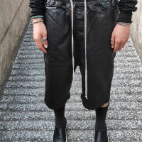 Rick Owens Men Black Denim Shorts Men's Waxed Straight Knee Length Pants