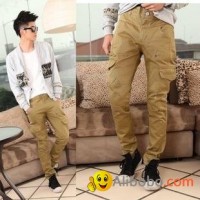 Mens casual overalls male slim pants multi-pockets pants male leisure trousers