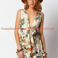 Wholesale romper womens playsuit self-tie playsuit