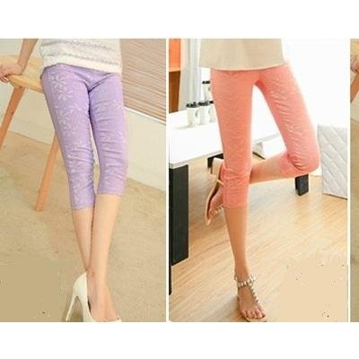 2014 new fashion design lace pure color grace Capri pants leggingspicture1