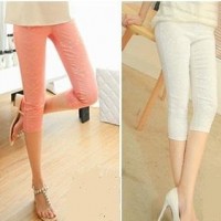 2014 new fashion design lace pure color grace Capri pants leggings