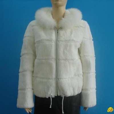 sheared rabbit fur coat,with wite fox frilled hoodpicture1