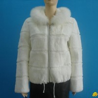 sheared rabbit fur coat,with wite fox frilled hood