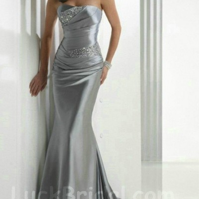 Discounted Strapless Silver Evening Dress Mermaid Evening Gownpicture1