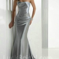 Discounted Strapless Silver Evening Dress Mermaid Evening Gown