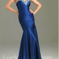 Pretty Royal Blue Mermaid Prom Dress Sweetheart Sweep Train Bead Prom Gown