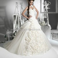 Gorgeous Ball Gown Sweetheart Floor-Length Flowers Chapel Wedding Dresses