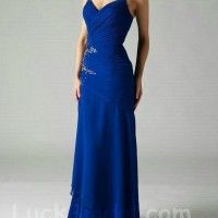 Fetching Dark Royal Blue Sheath Evening Gown Chiffon Halter Applique Evening Dre