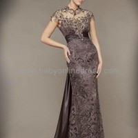 Sexy Lace Beading Cap Sleeves Sheath Evening Dress