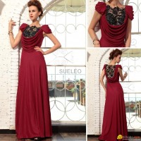 Brownish red Pleat Floor-Length Evening Dress Wedding Dresss30691