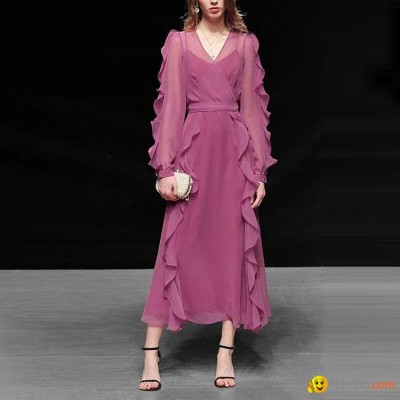 Elegant Thin Chiffon Sexy Long Sleeve Fairy Women Maxi Party Evening Dresspicture1