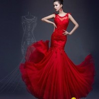 2017 Sheer Wedding Dresses Red Lace Chiffon Mermaid Bridal Evening Gowns P198