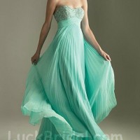 Glamour Mint Pleated Chiffon Sweetheart Evening Dress Sweep Train Beading Evenin