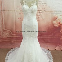 Elegance bateau neckline wedding dress with mermaid