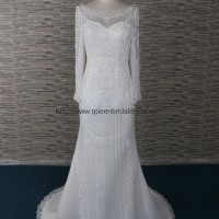 The top of quality scoop neckline wedding dress with long sleeve