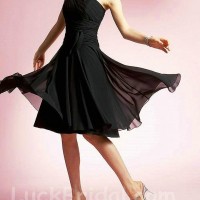 Chic Black One Shoulder Chiffon Prom Dress Knee Length Bridesmaid Dress