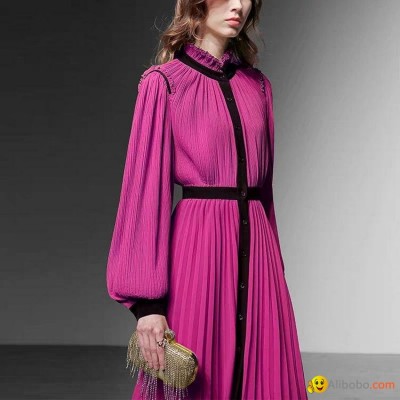 OEM Customize Pleated Chiffon Vintage Women Casual Dresspicture1