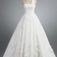 Factory Custom Made Full of Flower One Shoulder Bouffant Wedding Dresses