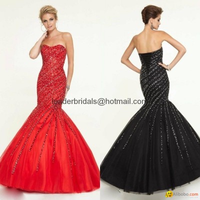 Sweetheart Beads Prom Dresses Red Black Sequins Tulle Party Evening Gowns E364picture1