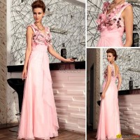 Pink Beaded embroideried three-dimensional flowers prom Dresses30729