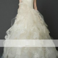 Strapless Embriodery High End Lace Bouffant Flower On Waist Wedding Dress