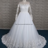 2016 romantic long sleeve Straight w collar  with A-line wedding dress